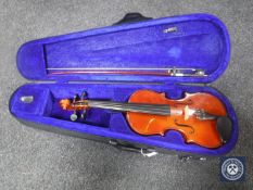 A 1/2 size violin labelled Yamada in case with bow