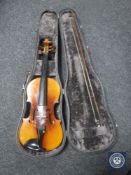 A 20th century violin in case with bow