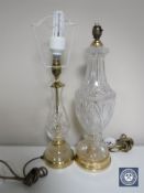 Two cut glass table lamps (one with shade)