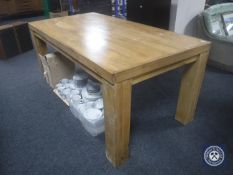A hardwood dining table