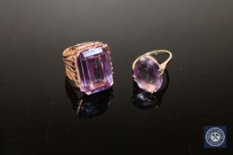 Two 9ct gold amethyst set dress rings (2) CONDITION REPORT: The ring with the larger