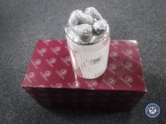 An Ottoviani glass strawberry jar with Continental silver mount, in retail box.