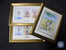 Three gilt frames containing J.