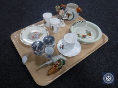 A tray containing vintage baby plate, part child's china tea service, Royal Doulton Bunnykins plate,
