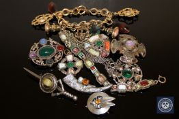 A collection of Scottish costume jewellery set with polished stones,