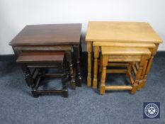 Two nests of three oak tables