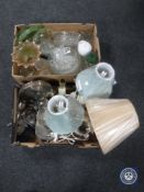 Two boxes of assorted glass ware, plated ware,