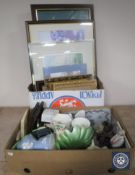 Two boxes containing assorted china, Spanish figure, Maling jug,