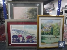 Five assorted framed pictures - Helen Bradley print, signed print by Jedd,