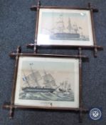 A pair of continental colour engravings depicting ships,