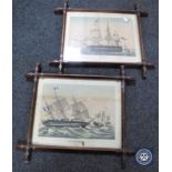 A pair of continental colour engravings depicting ships,