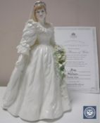 A Coalport Royal Brides Collection limited edition figure, Diana Princess of Wales, number 2496/12,