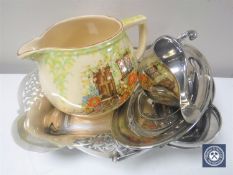 An Arthur Wood jug together with a plated swing handled dish and gravy boat on stand