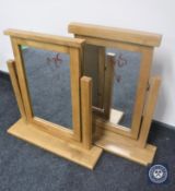 Two oak dressing table mirrors