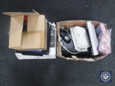 A box of two Sky boxes, Dual monitor, etc and a Suaoki smart washer,