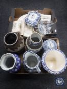 Two boxes of antique ashettes, lidded tureens, cheese dish and cover,