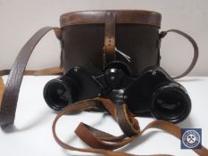 A pair of leather cased Steptron 8 x 30 field glasses by Ross of London.