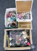 A box of jewellery box, quantity of costume jewellery including bangles, necklaces,