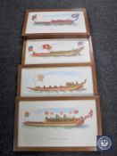 A set of four framed colour prints depicting Royal barges