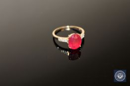 A 9ct gold ruby and CZ solitaire ring, size O/P CONDITION REPORT: 2.