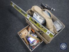 Two boxes of hand tools, electric drills,