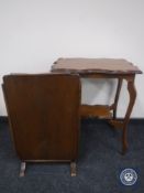 A late Victorian shaped occasional table and oak folding table screen