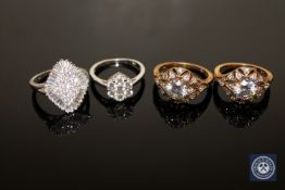 Four silver CZ dress rings (4)