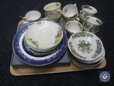 A tray of part Masons and Royal Doulton tea services, Burleigh ware,