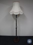 A barley twist standard lamp and shade