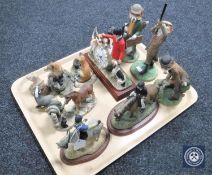 A tray of Border Fine Arts figures including wildlife, figures on horseback,