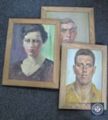 Three framed 20th century portrait studies on canvas