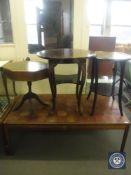 A Danish tiled topped table and three occasional tables