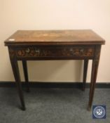 A nineteenth century rosewood and floral marquetry folding card table, width 73 cm.