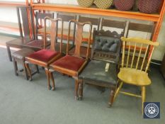Ten assorted pub chairs and dining chairs plus a leather stool