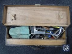 A joiner's tool box with hand tools