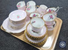 A tray of twenty-piece Royal Sheraton pink bouquet tea service together with a part Royal Imperial