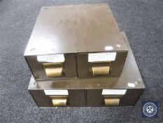 Two metal two-drawer index chests