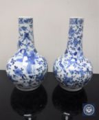 A pair of Chinese blue and white porcelain vases with bird and flower decoration, height 16cm,