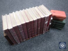 A wooden book trough containing twelve volumes Newnes Pictorial Knowledge and seven other volumes -