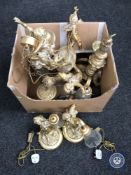 A box containing a three-way gilt cherub light fitting (a/f) together with a pair of matching wall