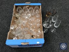 A box of assorted drinking glasses including lead crystal