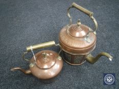 Two antique copper and brass kettles