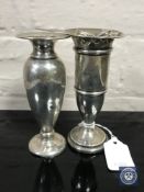 Two sterling silver vases,