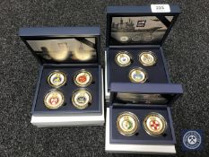 Three gold-plated and enamelled Royal Navy coin sets; The Invincible Class Carrier Collection,