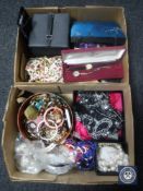 Two boxes of costume and fashion jewellery, Butler & Wilson beaded collar,