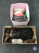 Two boxes of vintage hand bags and hats