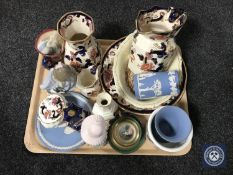 A tray of china - Masons Mandalay ware, two Nao figures, Portmeirion pot, Wedgwood Disney plate,