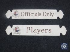 Two hand-painted British Hockey Federation signs,