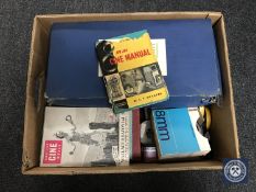 A box of cine films and books