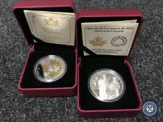 A silver proof Canada $20 coin, together with a silver-gilt $5 coin, a limited edition of 10,000,